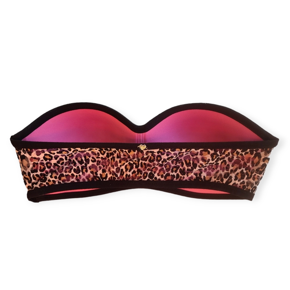 ❤️3 for $10- Victoria's Secret pink leopard lace bandeau bra size small - Picture 3 of 4